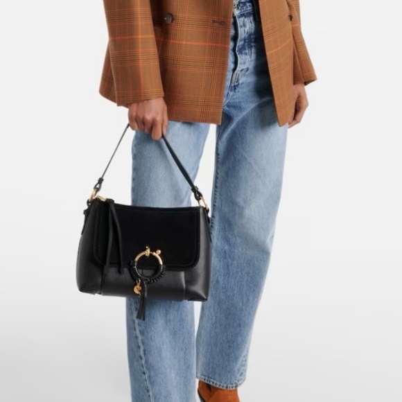 NWT | Large See By Chloe Joan Crossbody Bag | Black Leather and Suede | Dust Bag - Picture 4 of 17